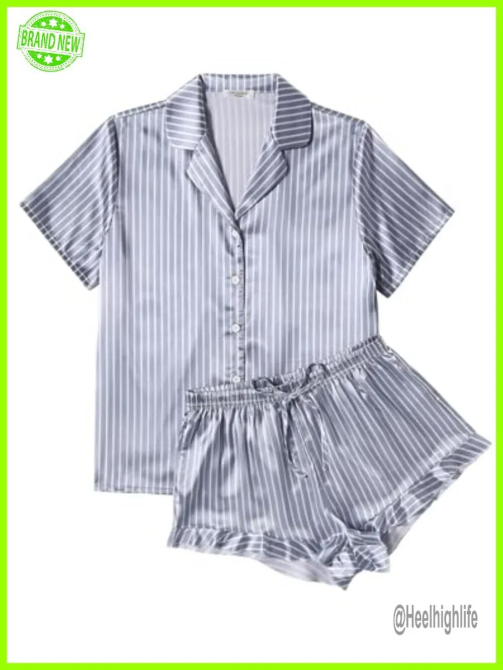 Satin Pajama Set 2 Piece Button Down Shorts Sleepwear